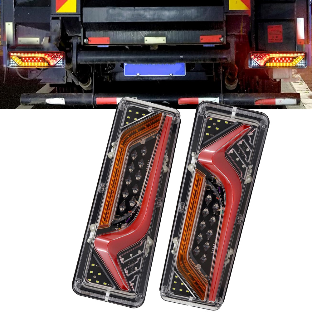 2PCS 12/24V Dynamic LED Truck Tail Light Turn Signal Rear Brake Lights