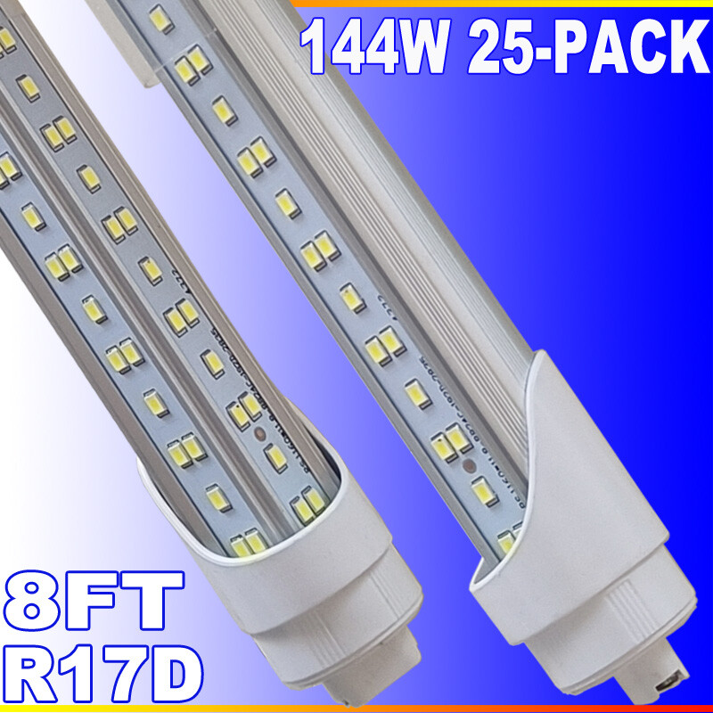 25Pack T8 8Ft R17D HO Base Led Tube Light Bulbs 144W 8 FOOT Led Shop Light 6500K