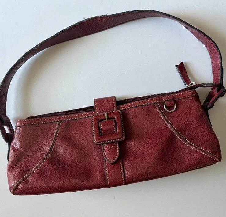 Liz Claiborne Hand Shoulder Bag Leather Red Purse with Buckle
