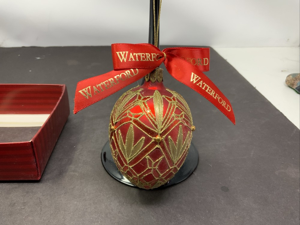 Waterford Lismore Elegance Red Gold Czech Egg Ornament Holiday Heirloom