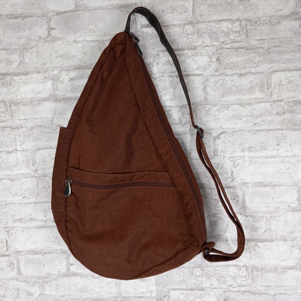 Ameribag Sling Healthy Back Bag Brown Zip Pockets Hiking Outdoors