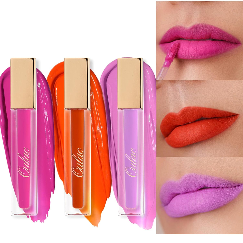 Pink Matte Lipstick Set for Women，Purple, Orange Lip Stain Long Lasting Waterpro