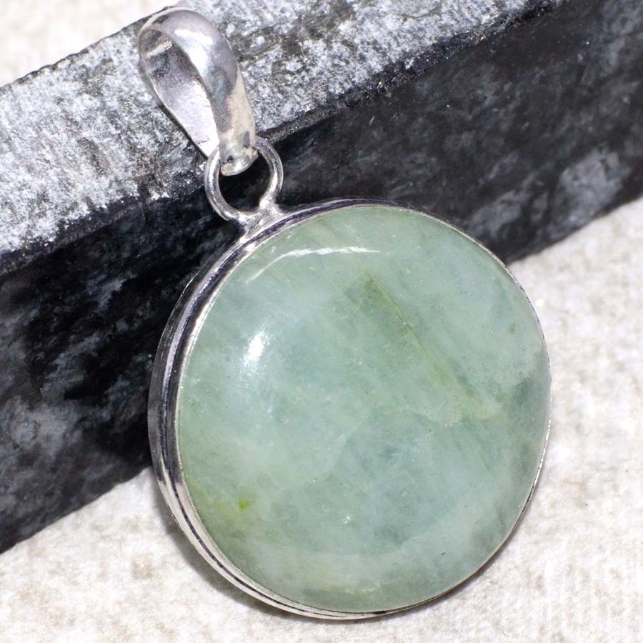 Aquamarine 925 Silver Plated Round Pendant Necklace 1.7 Inch Promise Gift for Women Jewelry