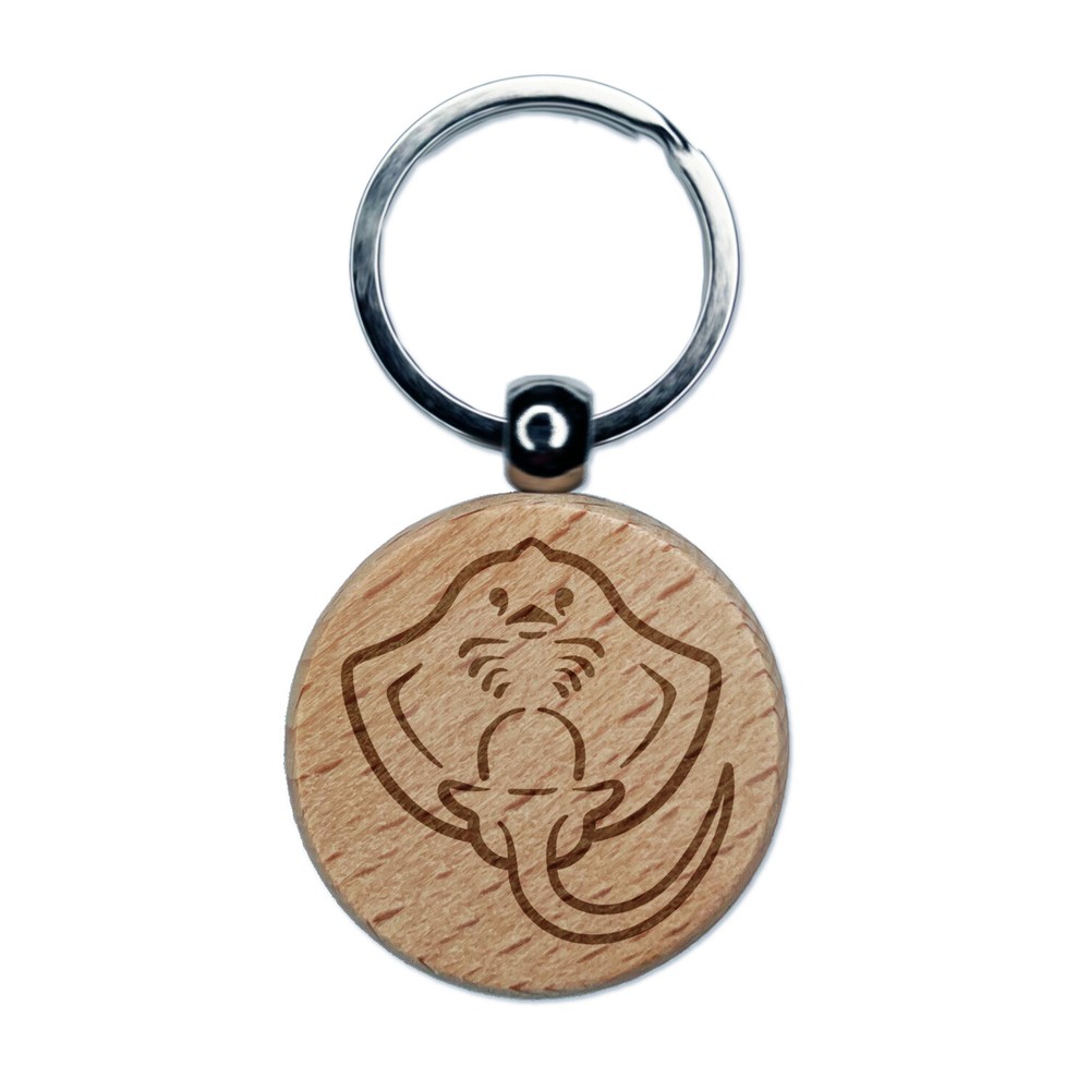 Baby Stingray Underside Engraved Wood Round Keychain Tag Charm