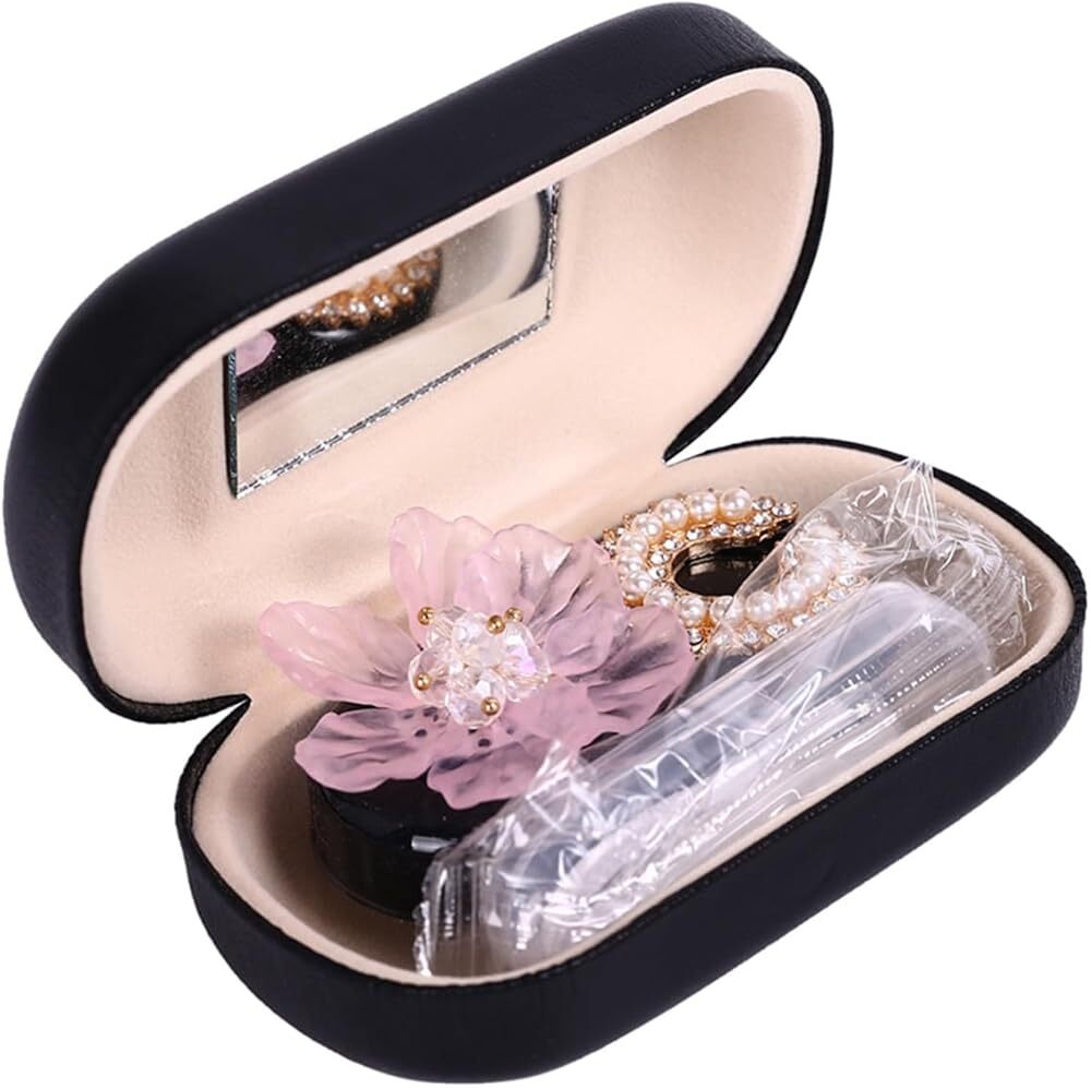 Cute Flower Pearl Inlay Contact Lens Case Travel Kit with Mirror Blue