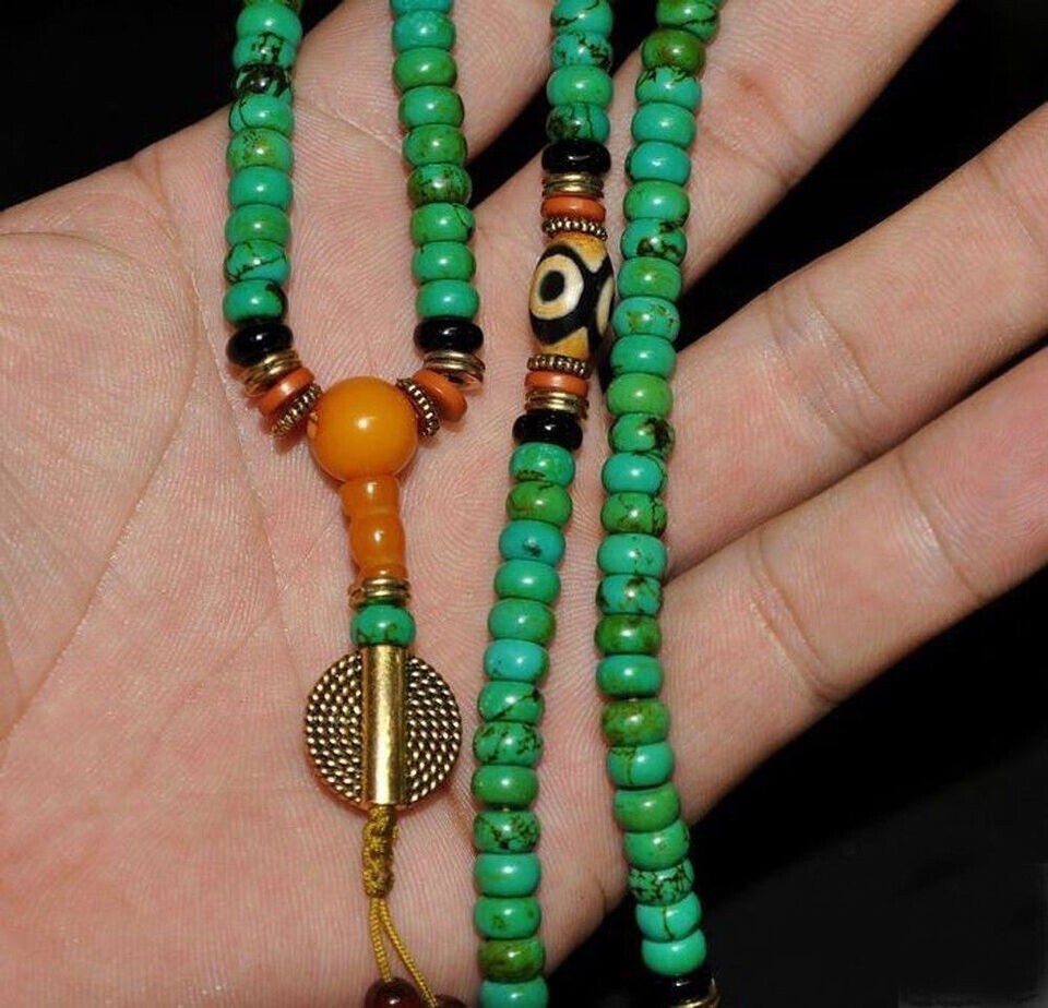 Tibet Tibetan Turquoise Buddhist Buddha Prayer Bead Mala Dzi Eye Bracelet