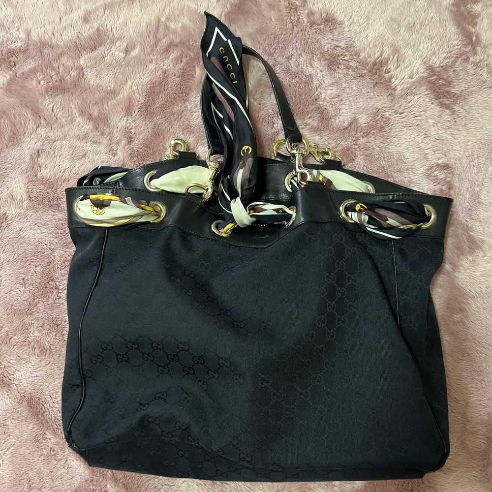 Gucci Black Leather Shoulder Bag with Scarf Designer Handbag New  