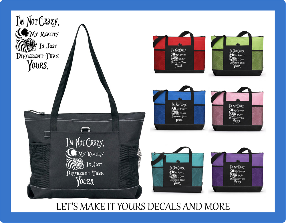 ALICE WONDERLAND INSPIRED QUOTE CHESHIRE CAT TOTE PURSE GYM SCHOOL SPORTS BAG