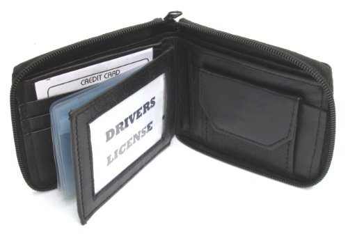 Men's Black Lamb Leather Zippered Bifold Wallet 782