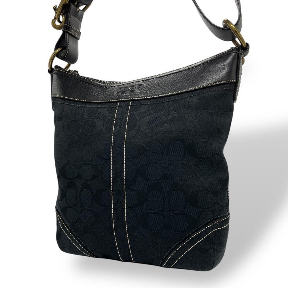 COACH Black Leather Shoulder Bag with Contrast Stitching