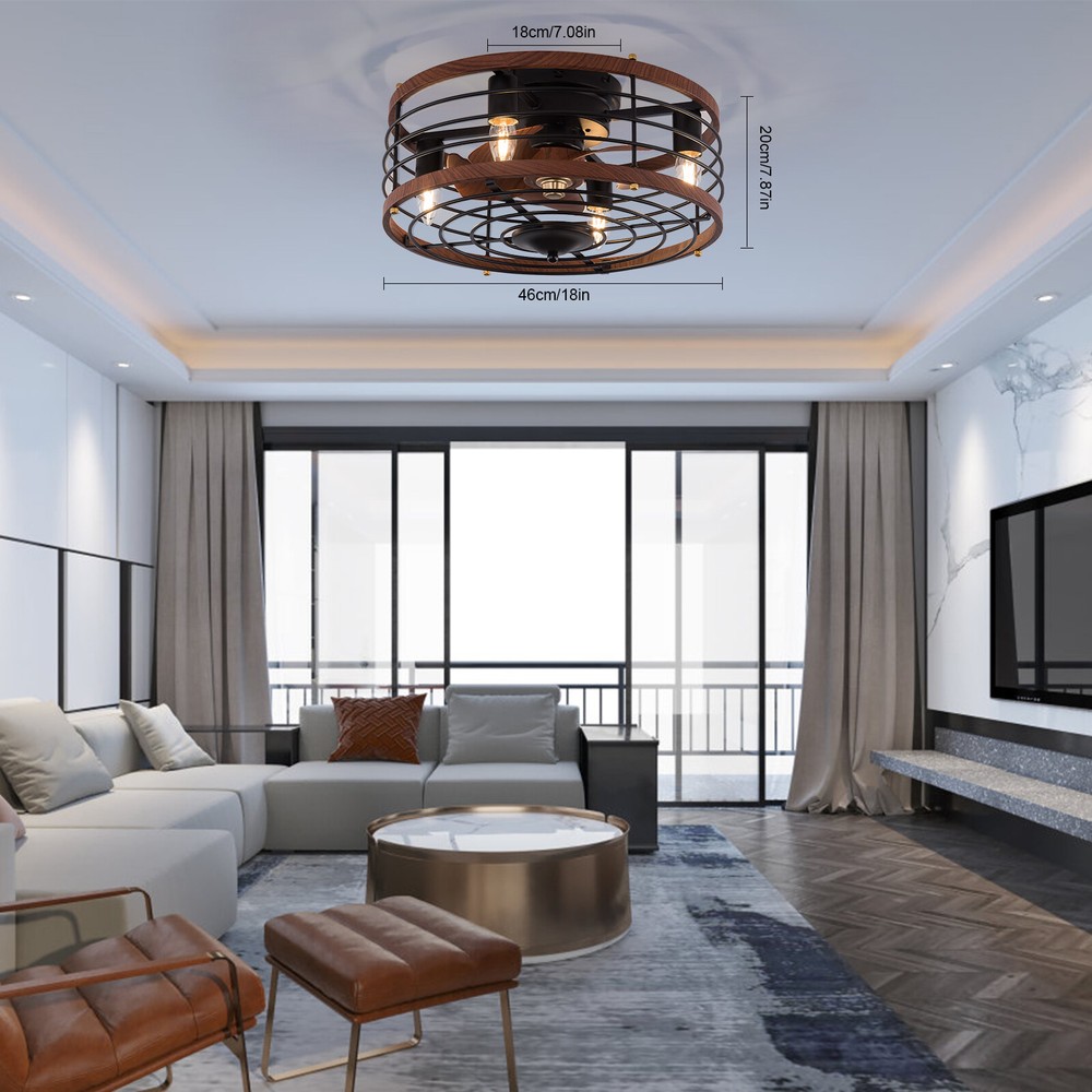 Industrial Cage Ceiling Fan with Remote Control Bladeless Fandelier Light