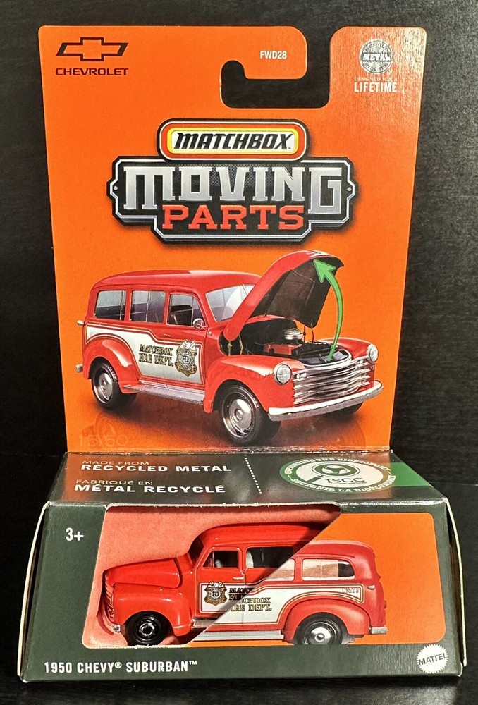 2024 Matchbox Red 1950 Chevy Suburban Fire Dept Toy Car with Moving Parts