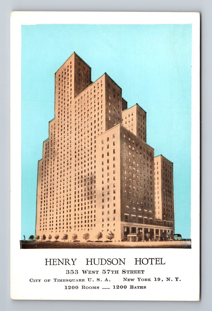 New York City NY, Henry Hudson Hotel, Souvenir, Vintage Postcard