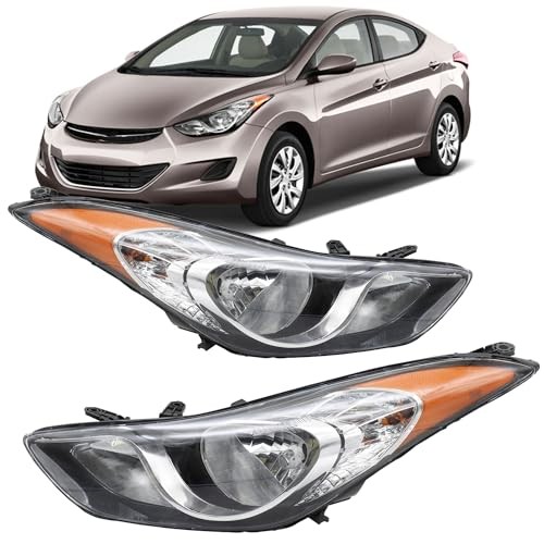Halogen Headlight Assembly for 2011–13 Hyundai Elantra Black Housing Driver & Pa
