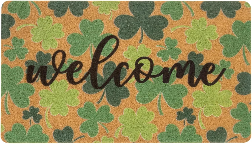 St-Patricks-Day-Shamrock Welcome-Doormat Front-Door Outside-Entrance