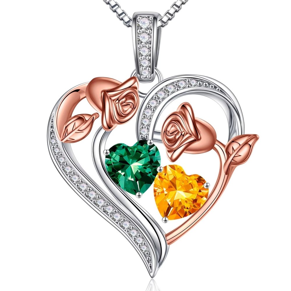 Mothers Day Gifts for Wife - 925 Sterling Silver Rose Heart Necklace, Birthst...-image
