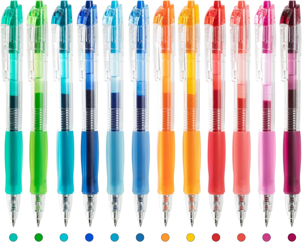 12 Colors Retractable Gel Pens, Fine Point 0.5Mm Gel Pen, Assorted Color Inks, C