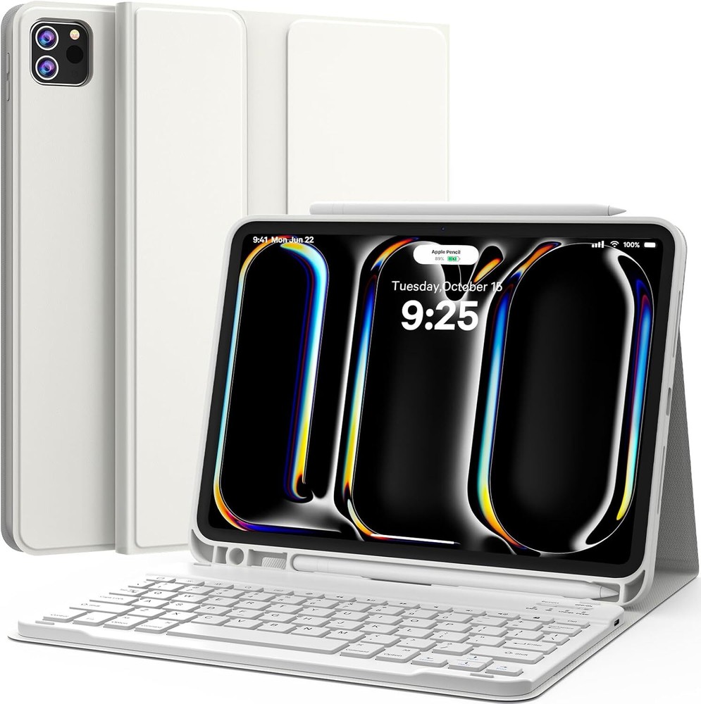 CHESONA for iPad Pro 11 Inch (M4) 2024 Case with Keyboard, Magnetic white