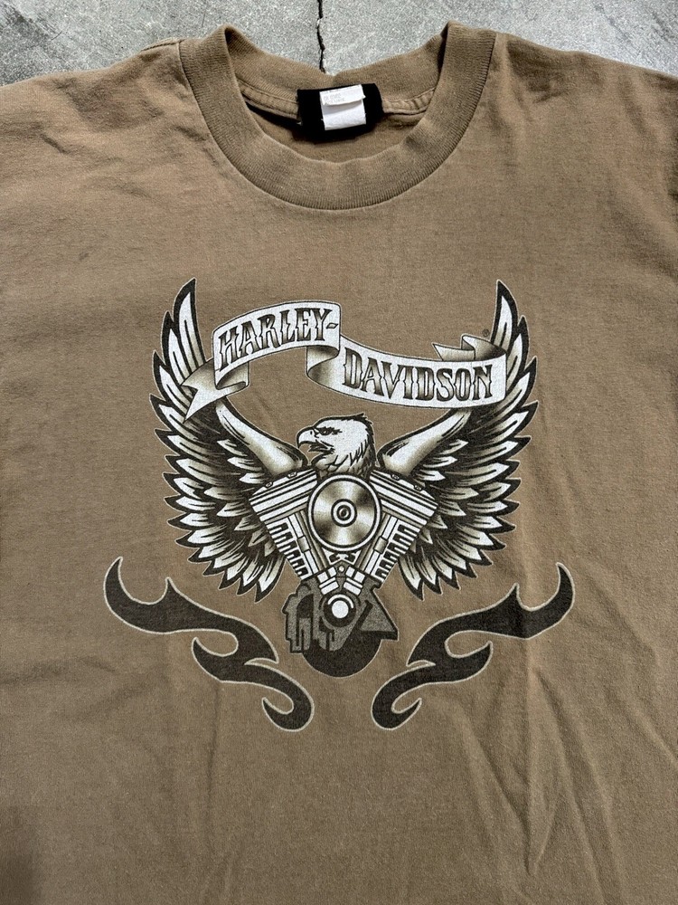 Vintage Y2K 2000's USA Made Harley Davidson Military Brown Tribal T Shirt Large