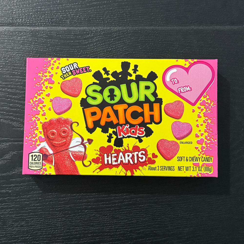 Valentines Day Sour Patch Kids Hearts. 3.1 oz. Candy Sour Then Sweet - 1 box