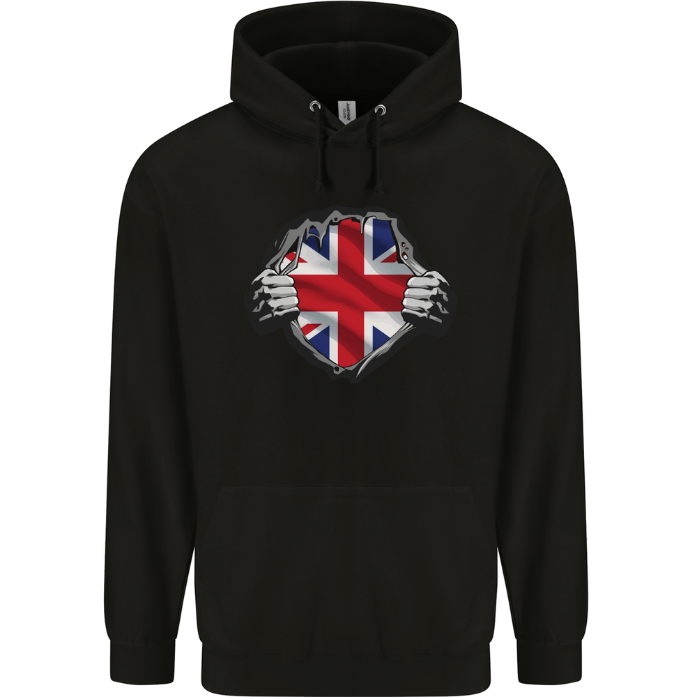 Union Jack Ripped British Flag Gym Hoodie 80% Cotton for Men