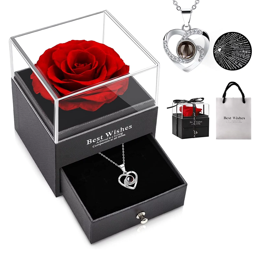 Mothers Day Gifts for Mom - Preserved Real Rose with Necklace, Eternal Rose Flow-image