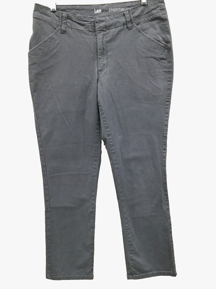 Lee Women Size 10P Essential Chino Pants Gray Straight Leg Stretch Pockets