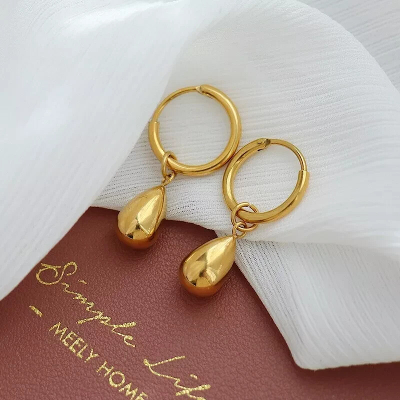 Stylish 18k Gold Plated Teardrop Huggie Dangle Stud Earrings for Women