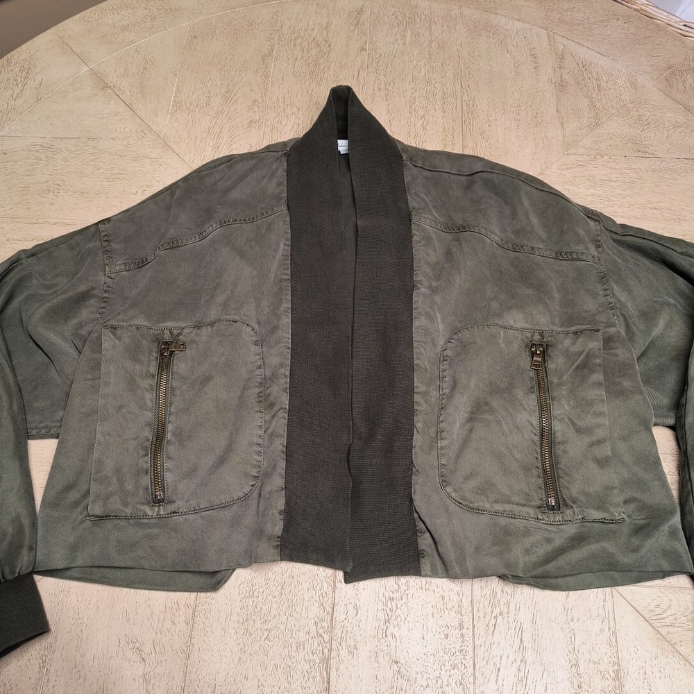 Young Fabulous and Broke Fara Cropped Open Front Bomber Jacket Green XS