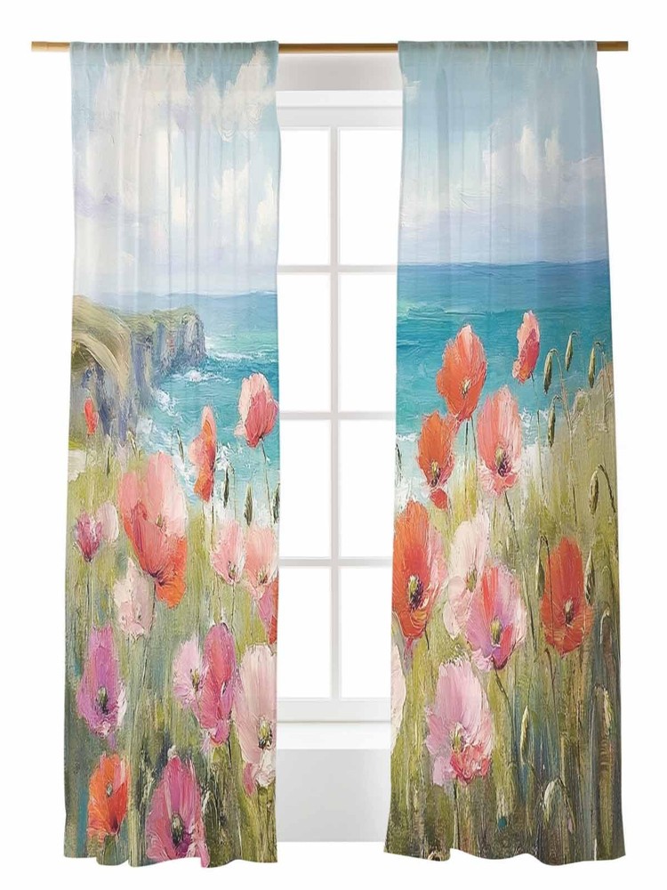 Semi Sheer 84 Inch Retro Pastoral Plant Oil Painting Curtains