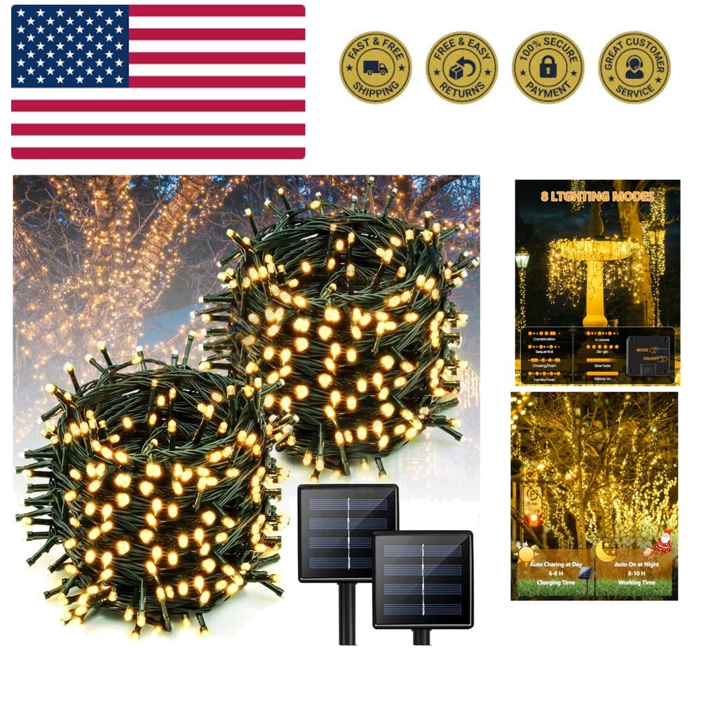 2 Pack Super Long Solar Christmas Lights Outdoor Waterproof, 400 LED 144FT So...