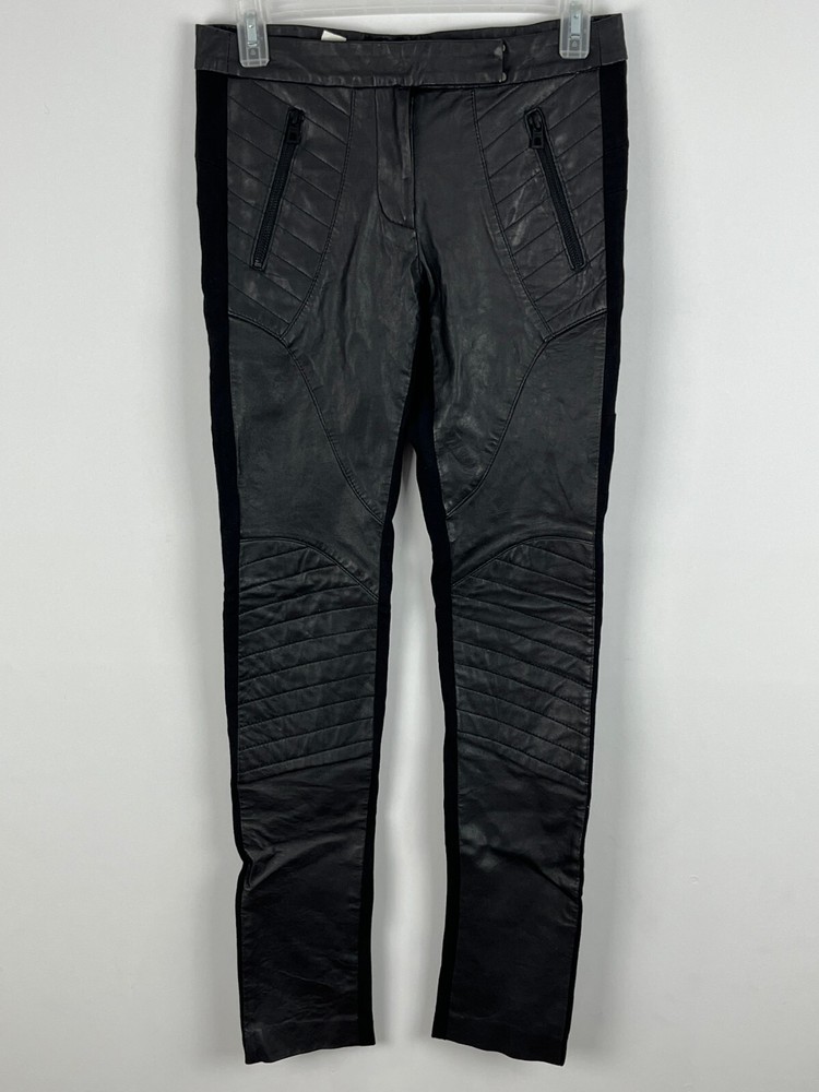 Rudsak Tapered Chino Pants Size S Black Waist 29in Leather Front Zip Pockets