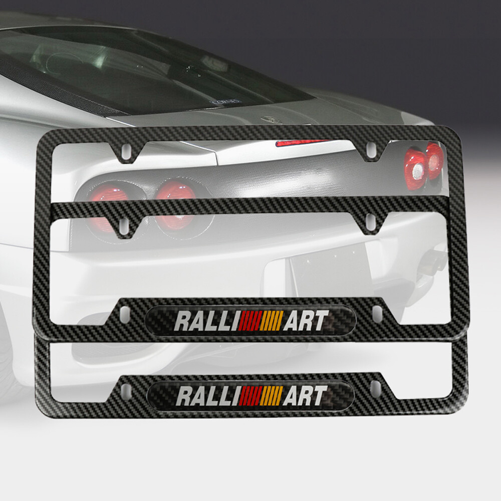 Upgrade with 2x Ralliart Carbon Fiber Stainless Steel License Plate Frame & Black Carbon Emblem