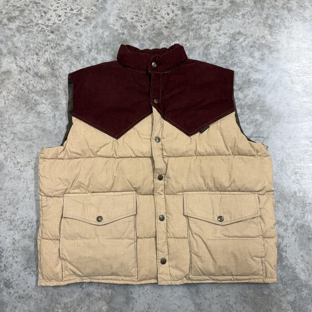 Charles Daly Vest Mens XL Beige Burgundy Puffer Corduroy Yoke Western Insulated