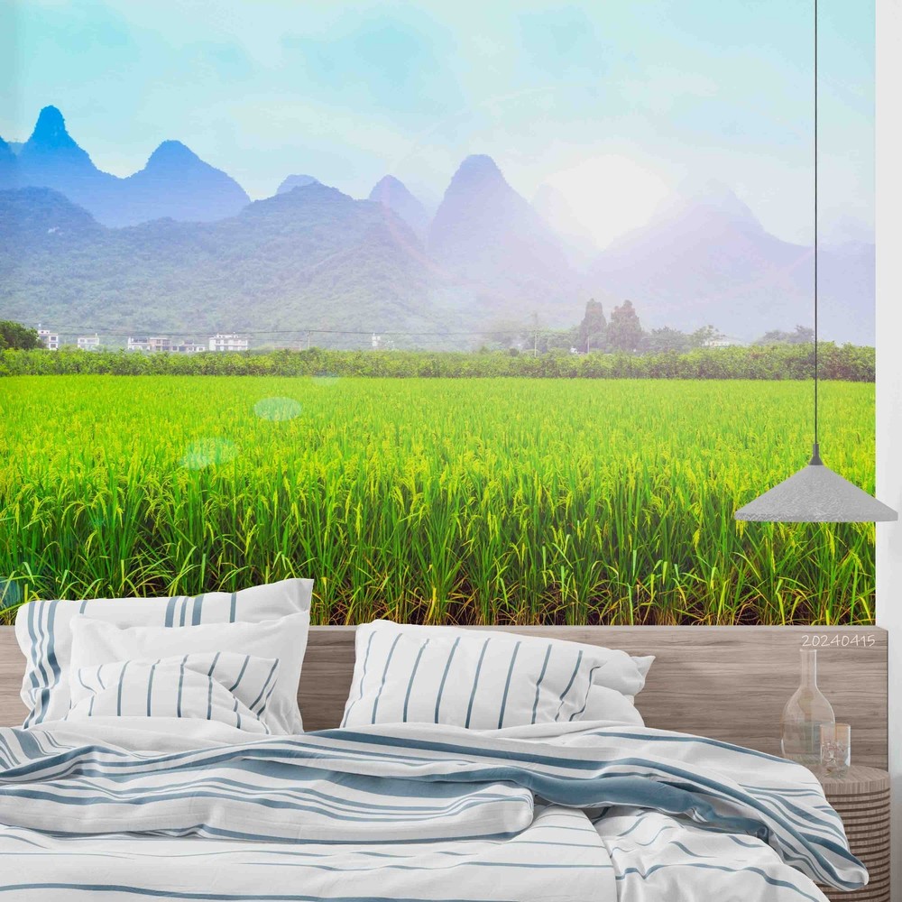 3D Mountains Rice Fields Landscape Wall Murals Wallpaper Murals Wall Sticker 2