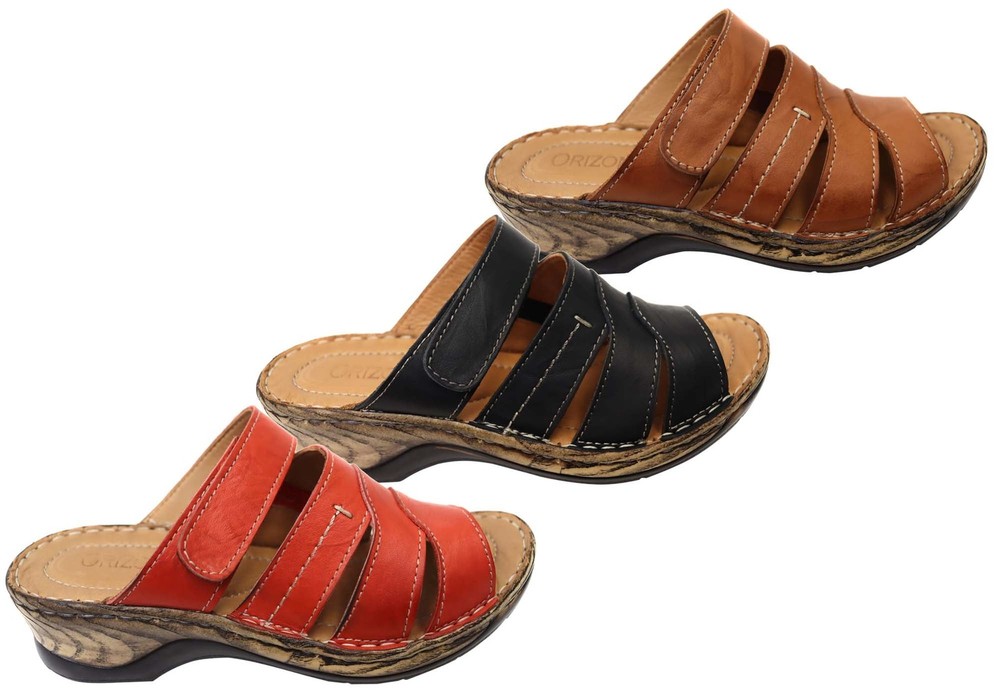 Orizonte Toranto Womens European Leather Comfort Slides Sandals