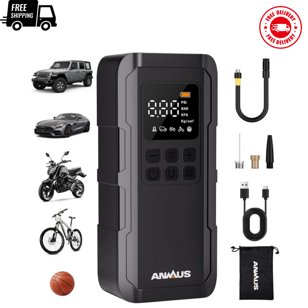 Tire Inflator Portable Air Compressor Pump 150PSI Gauge LED Car Bike Emergency