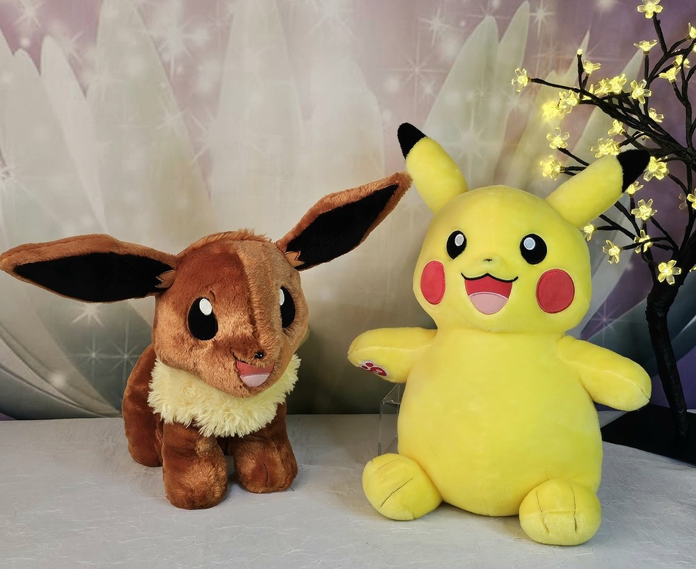 Build-A-Bear Workshop Pokémon Pikachu 2016 & Eevee 2017 Plush Set EUC