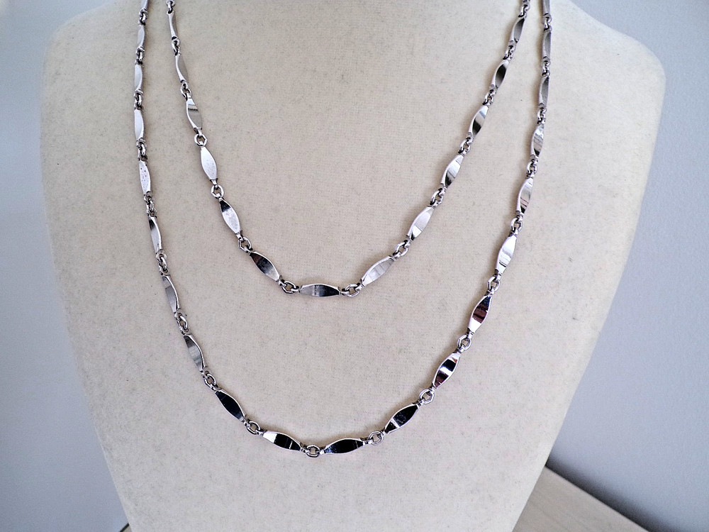 Vintage Double Strand Silver Tone Link Chain Necklace - Retro
