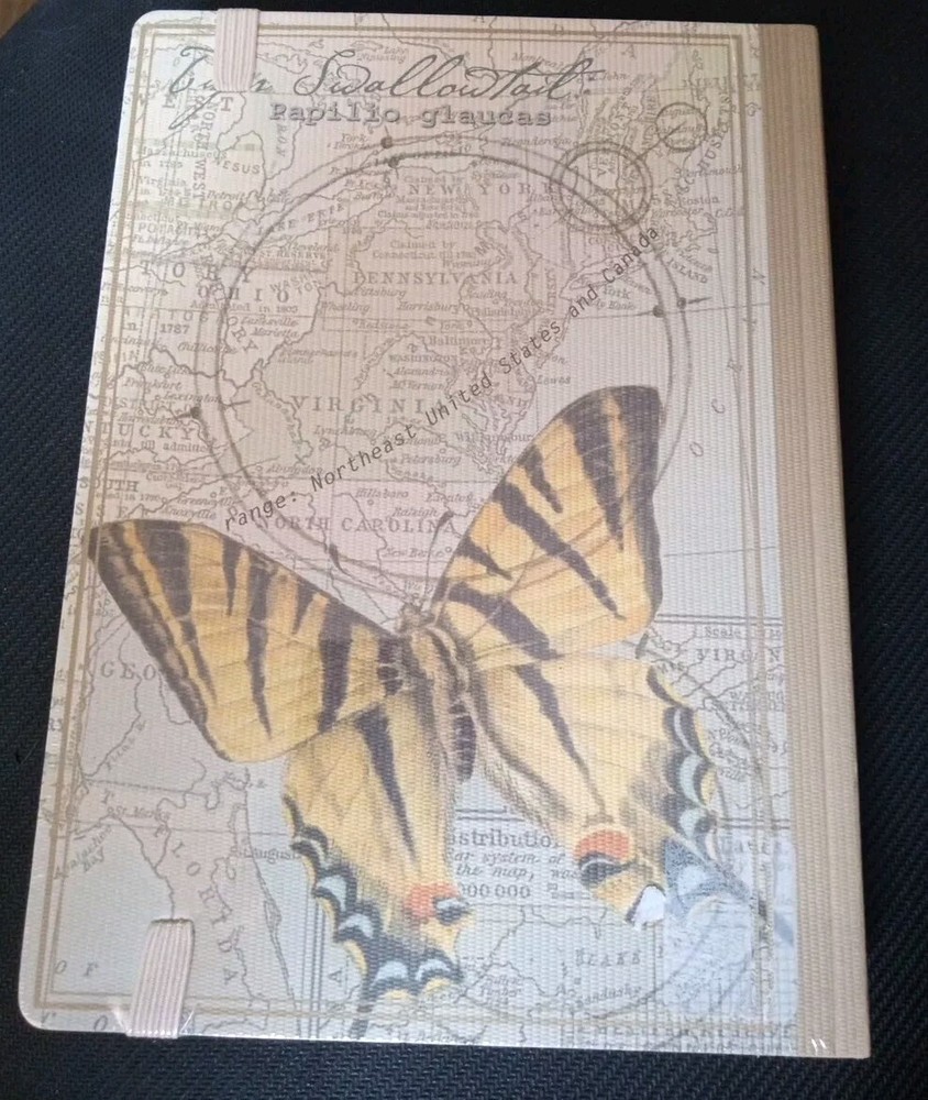 Nos Hardcover Tiger Swallowtail Monarch Butterfly Map Lined Notebook USA Barn