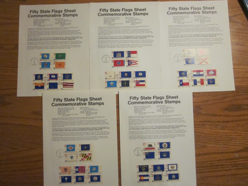 Set of 50 STATE FLAGS 1976 FDC ON ADVERTISING SHEETS 10 PER PAGE