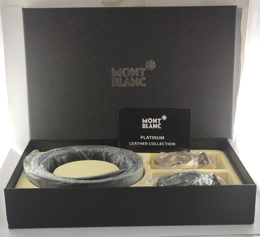 Montblanc Special Edition Black Color Men  Leather Belt | 2 Buckle & Box