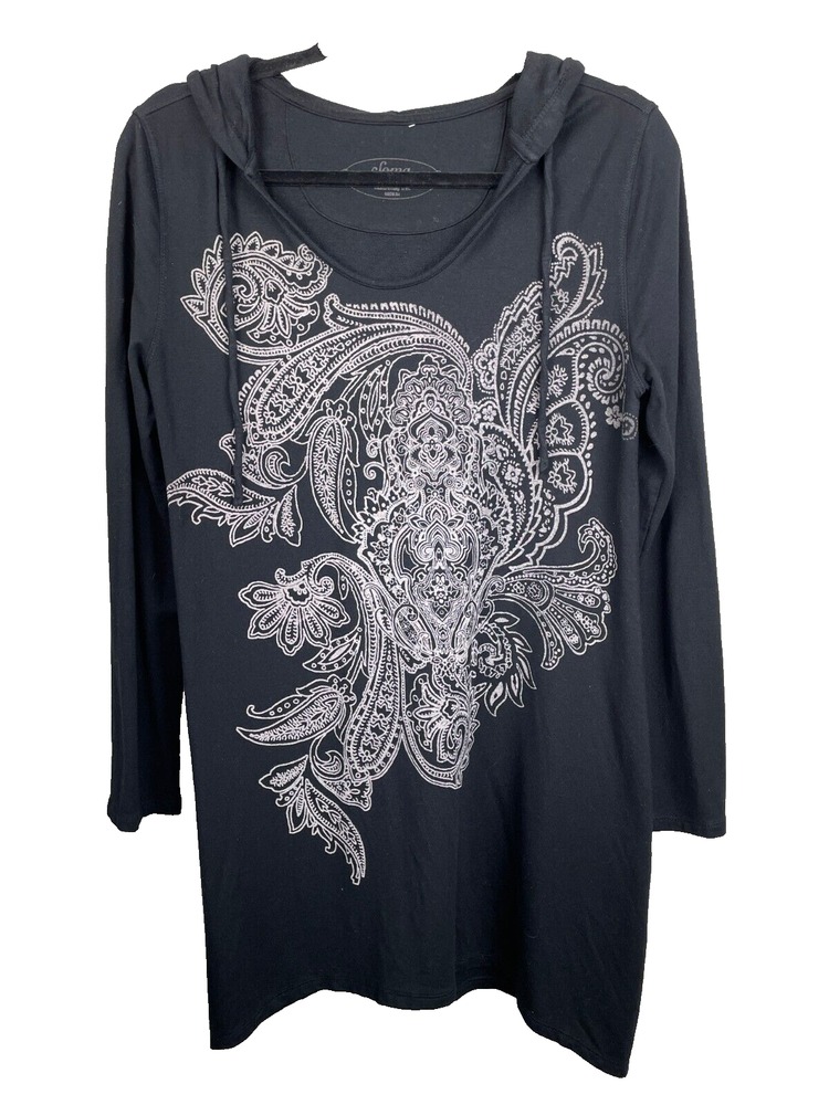 SOMA Lounge Dress Size Medium Hooded Black Floral Paisley SUPER SOFT Comfy Cozy