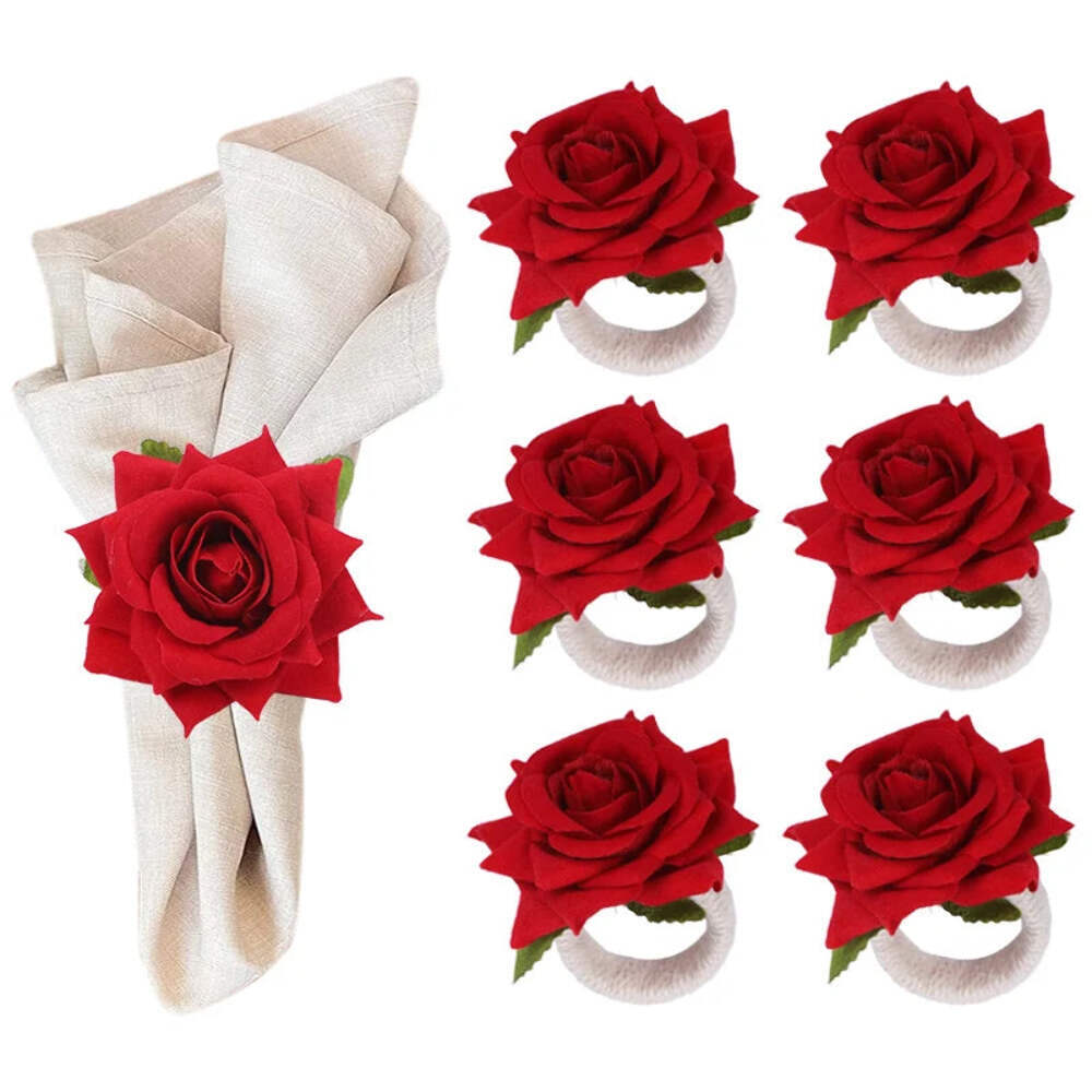 2/4/6pcs Flower Napkin Rings Red Rose Towel Buckle for Wedding Party Valentines