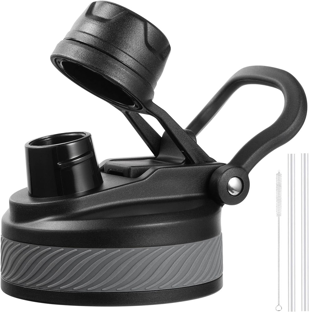 Hydro Flask Wide Mouth Lid with 2-in-1 Straw and Spout, Black, Compatible with Wide Mouth Bottles