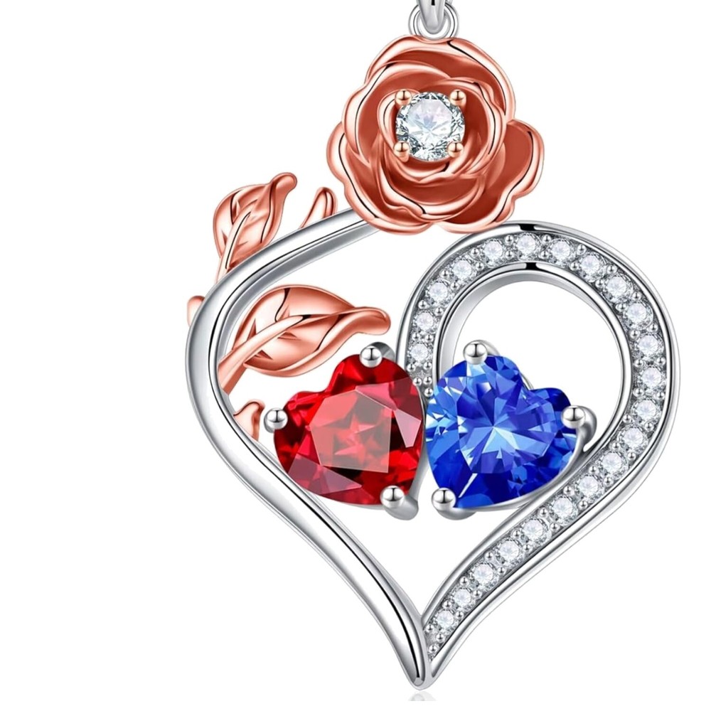Meaningful Double Birthstone Necklace - 925 Sterling Silver Love Symbol Jewelry