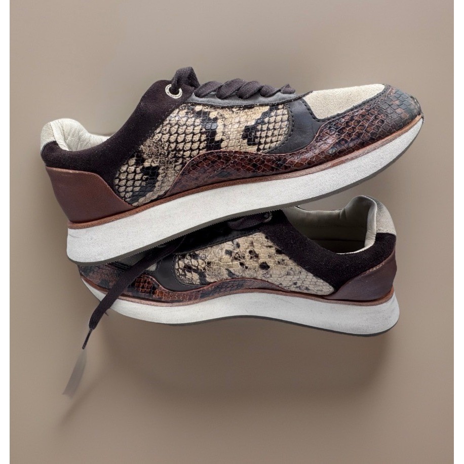Womens Fashion Sneakers Snake Print Leather Suede Chunky Sole Comfort Shoes 38