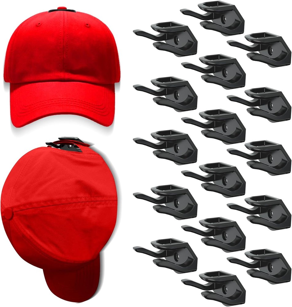 Adhesive Hat Hooks for Wall (16-Pack), Rack Baseball Caps, Black