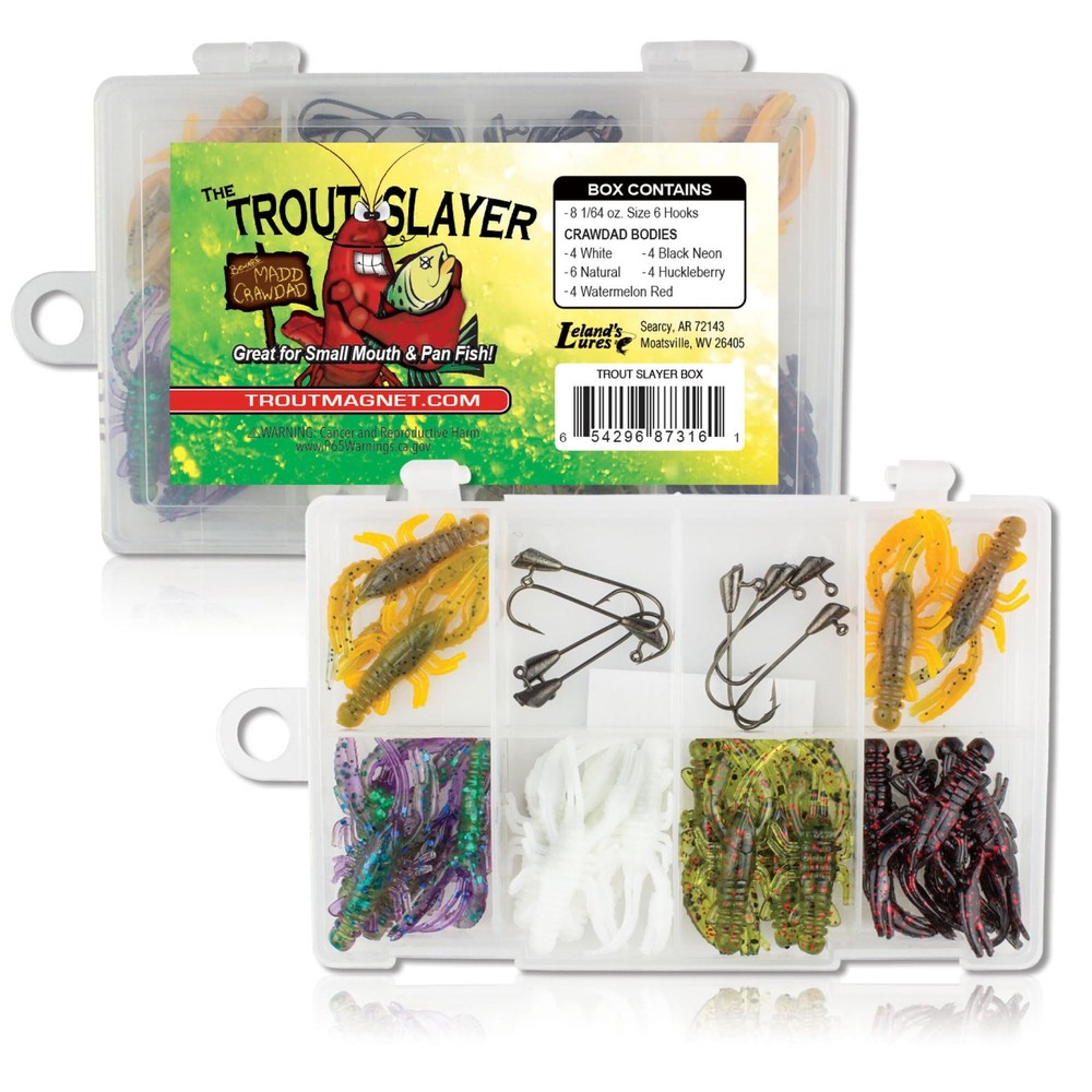 Trout Slayer 28-Piece Fishing Kit with 20 Crawdad Bodies & 8 Size 6 Lures