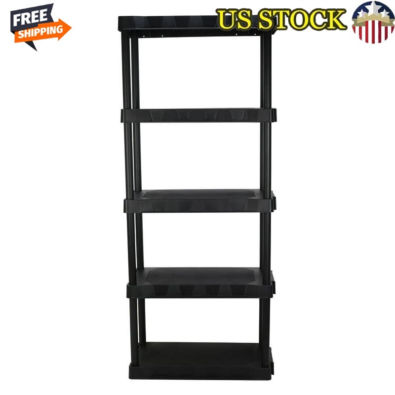 Black Plastic 5-Tier Garage Storage Shelving 350lb Capacity Easy Assembly New